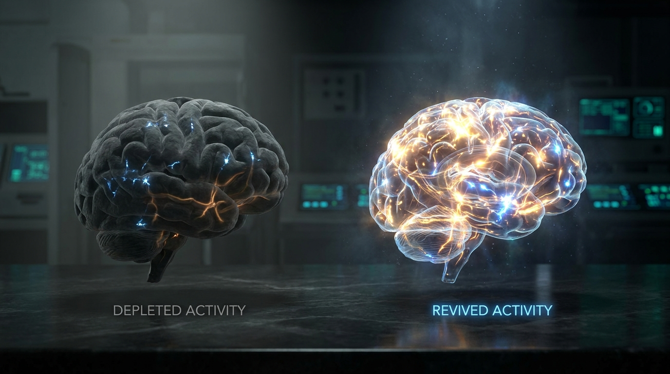 Depleted brain activity vs revived brain activity