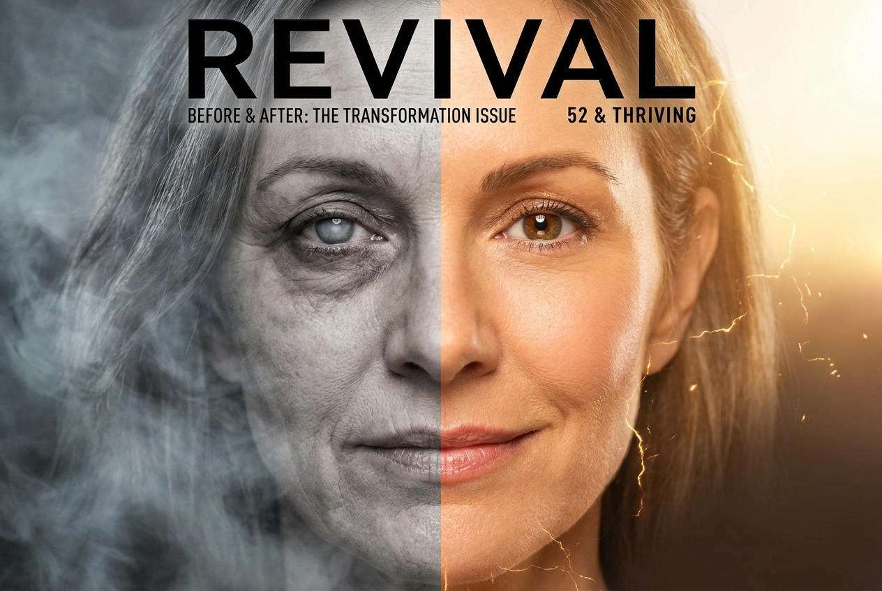 Before and after transformation of a woman over 40
