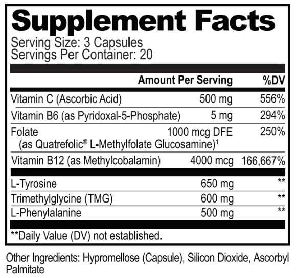 Dopamine Brain Food Supplement Facts panel